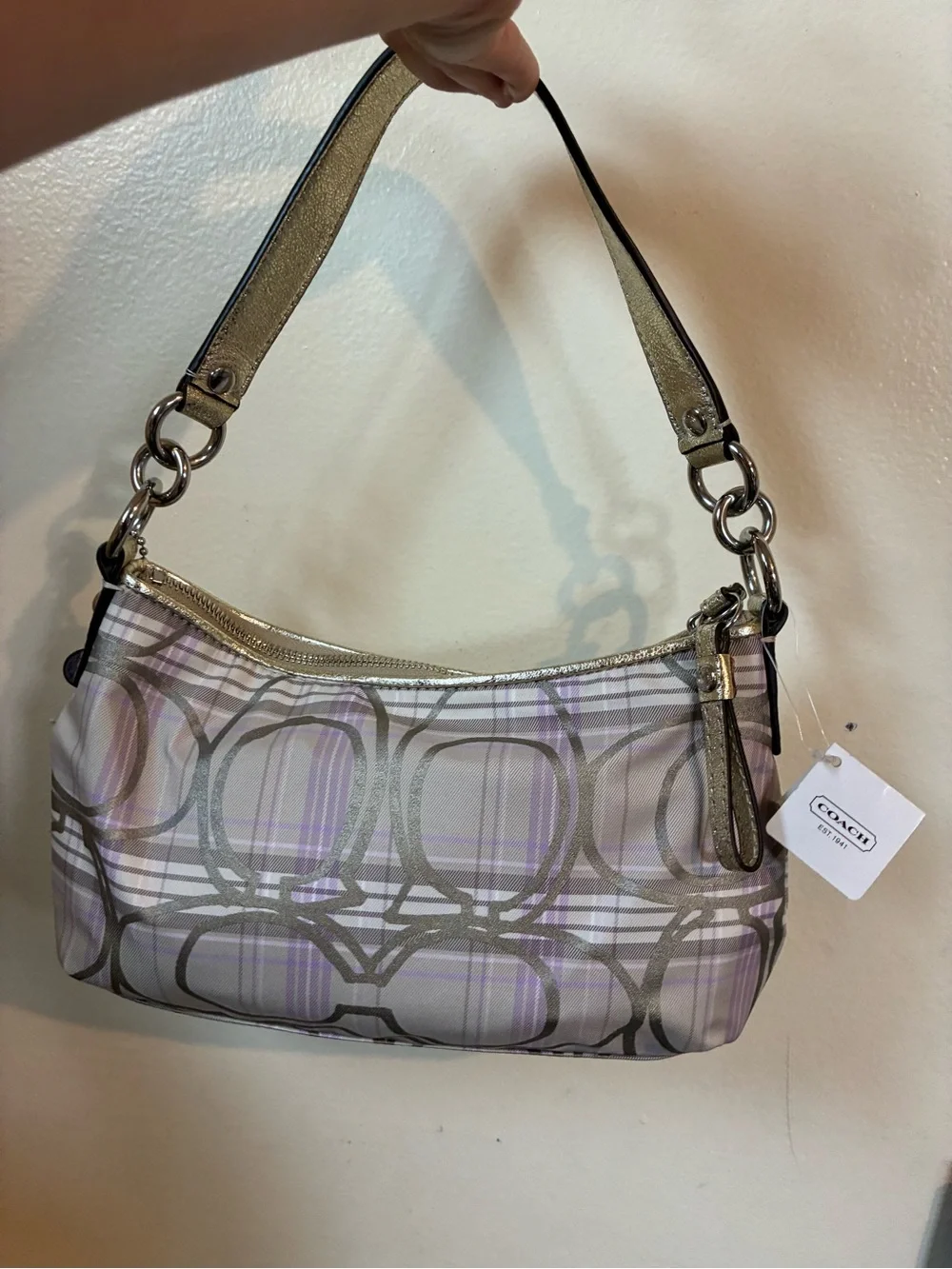 Coach Lavender Plaid Signature Shoulder Bag
